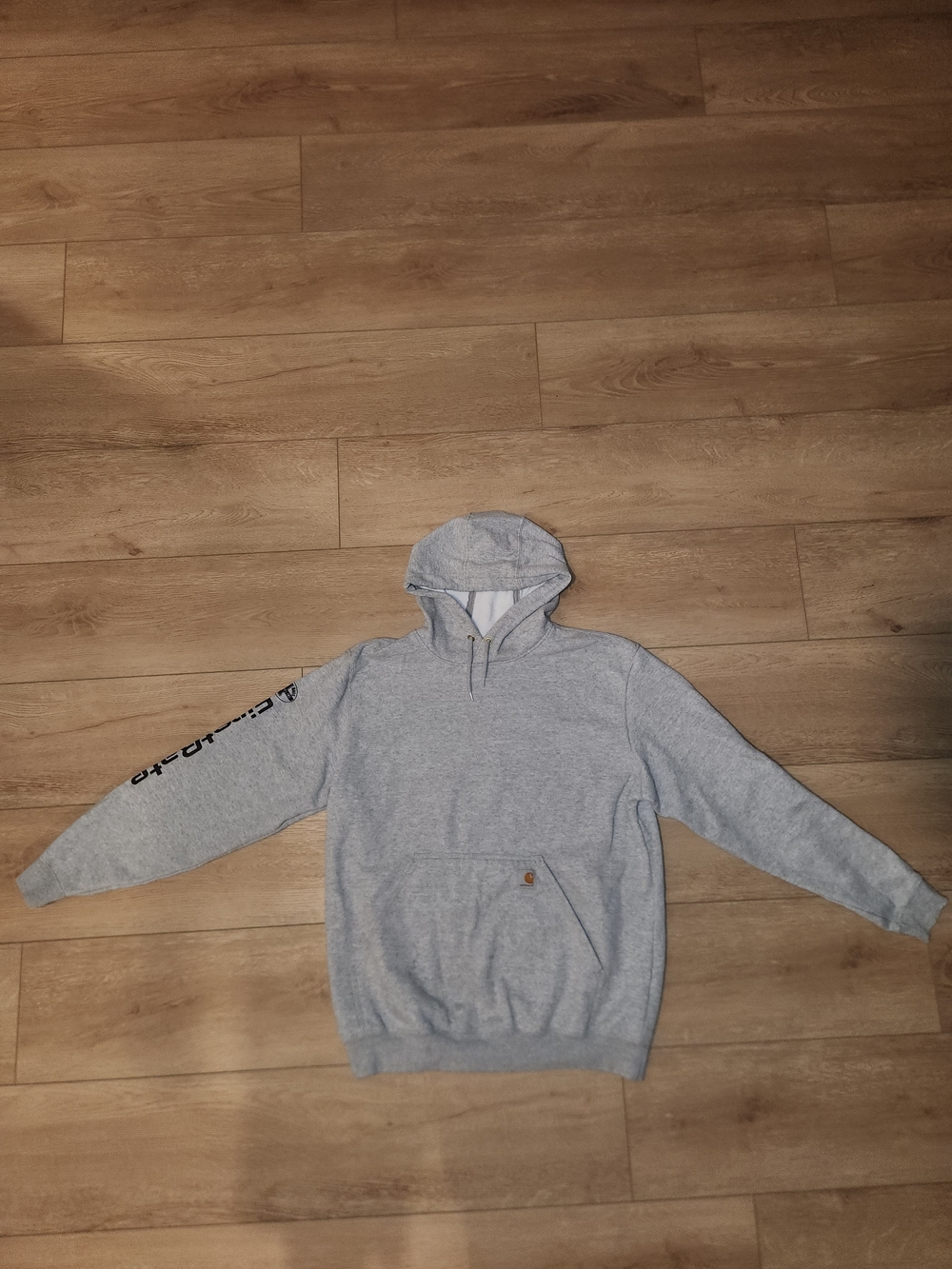 Carhartt Gray Drawstring Hoodie With Kangaroo Pouch Pocket Men's Size Large Good